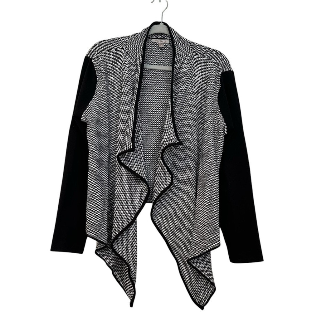 Roz & Ali Cardigan Chic Waterfall Opening Black & White Mixed Material Size XL